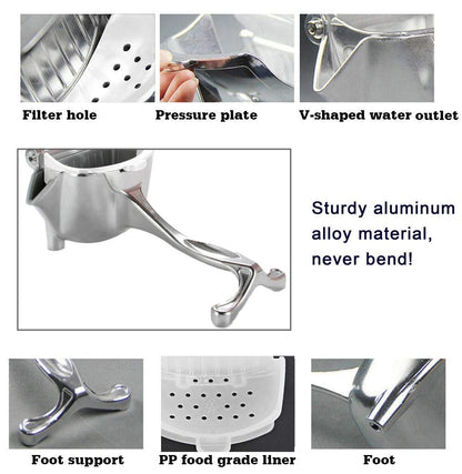 Manual Fruit Juicer Press, Heavy Duty Stainless Steel Citrus Squeezer